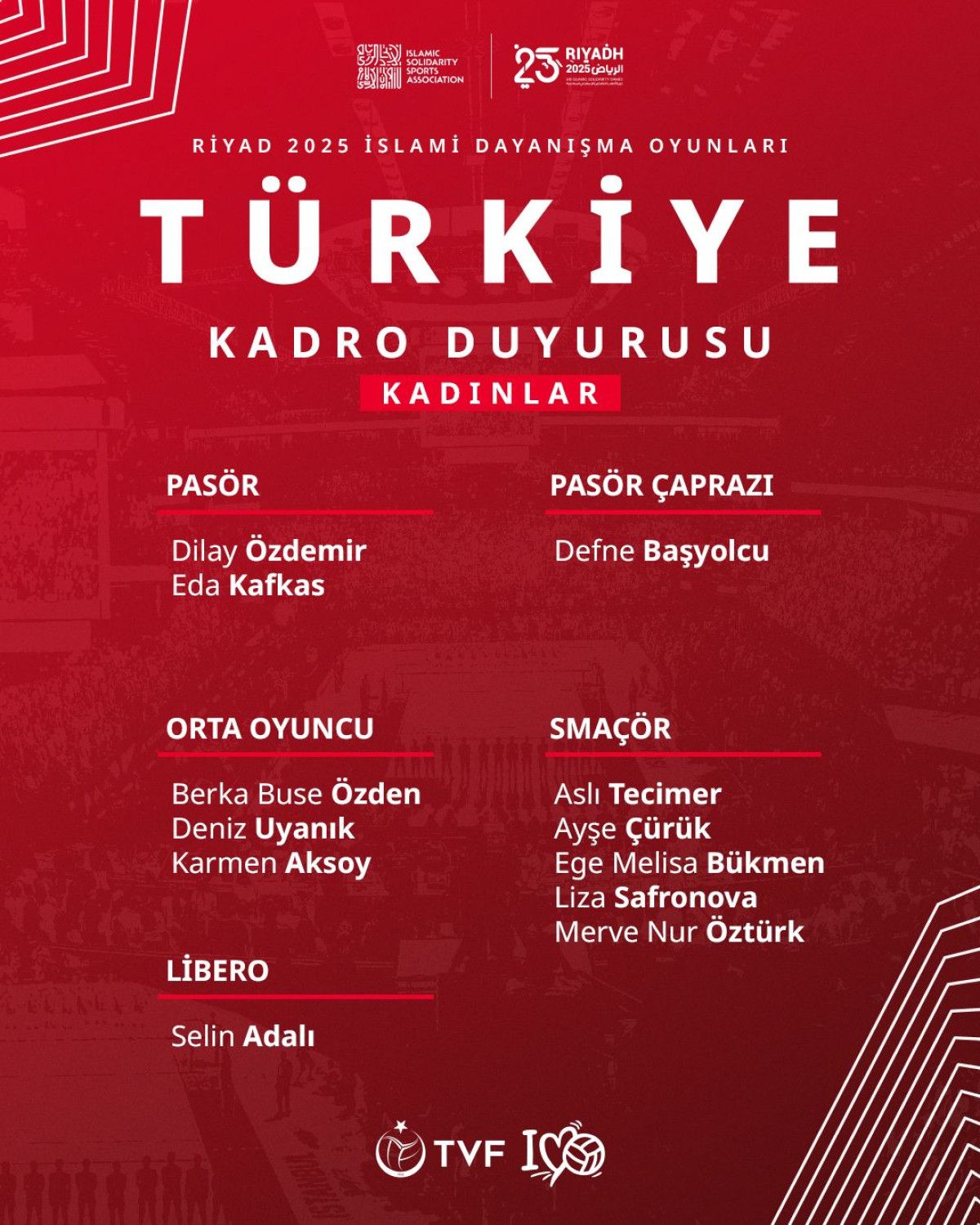 A Milli Kadın Voleybol Takımı'nın İslami Dayanışma Oyunları kadrosu belirlendi