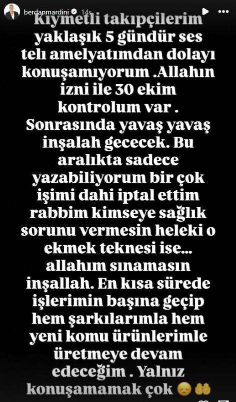 Ameliyat olan Berdan Mardini'den hayranlarını korkutan itiraf! '5 gündür konuşamıyorum'