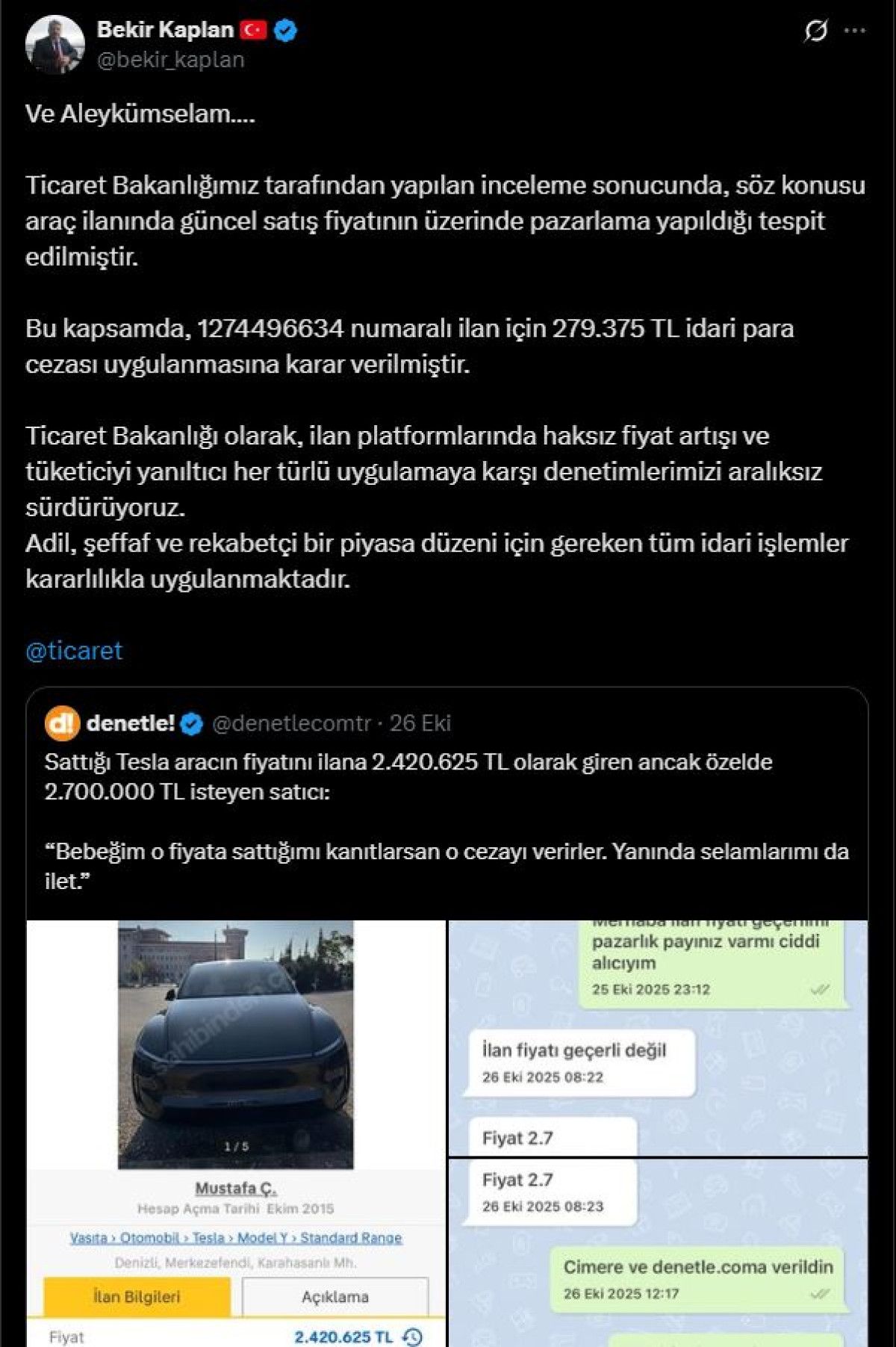 Denizli'de Ticaret Bakanlığı'ndan Satıcıya 279 Bin Liralık Ceza! Selamlarınızı İletin! 3 Denizli'de Ticaret Bakanlığı'ndan Satıcıya 279 Bin Liralık Ceza! Selamlarınızı İletin!