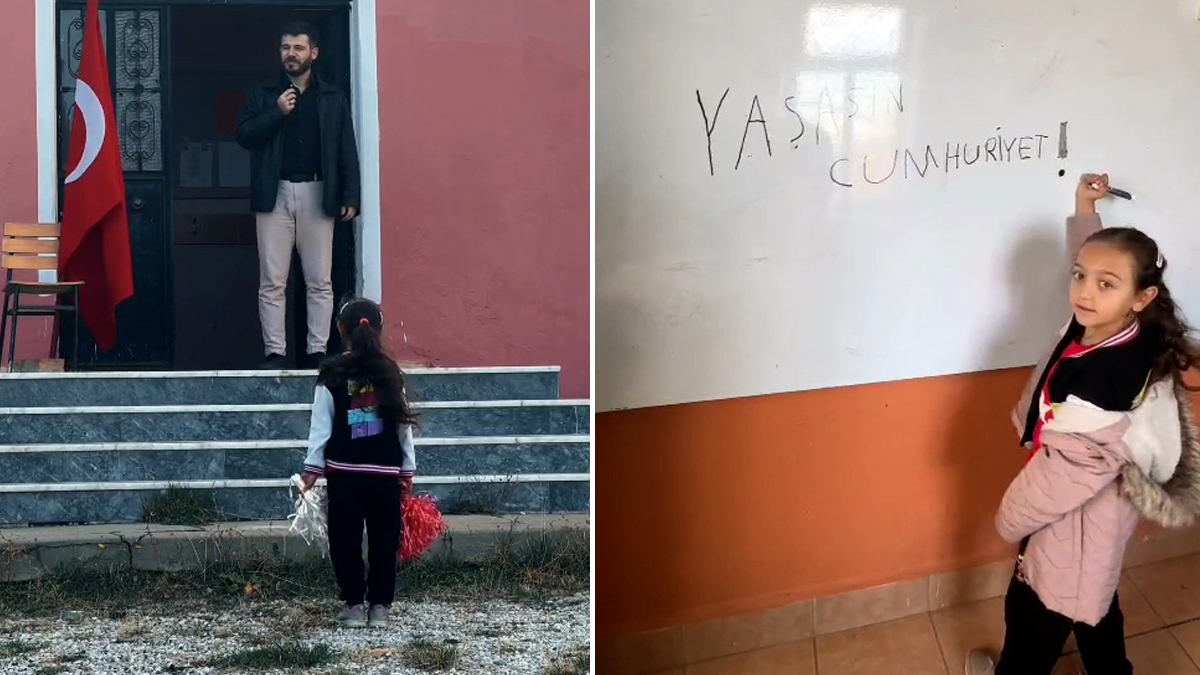 Konya’da yalnızca 1 öğretmen ve 1 öğrencisi olan okulda Cumhuriyet Bayramı kutlandı