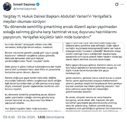 Yargıtay Daire Başkanı Abdullah Yaman'dan Yeni Şafak İçin Şaşırtan Açıklama!