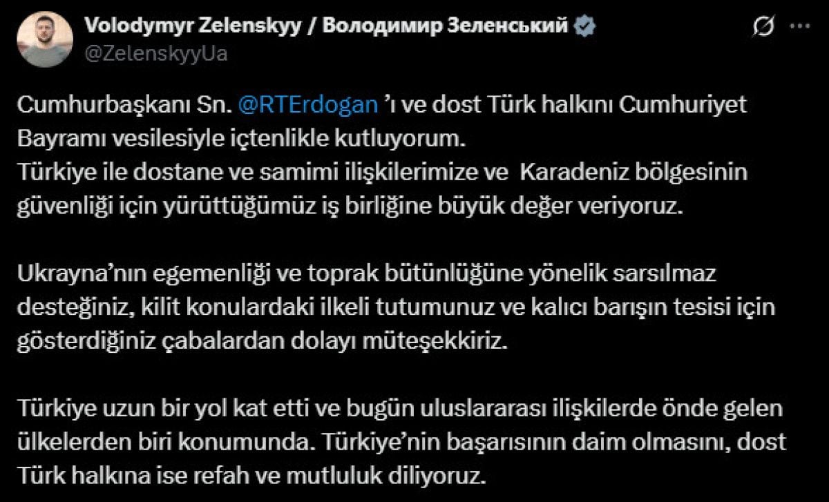 Zelenskiy’den Cumhuriyet Bayramı Mesajı: Ukrayna’nın Direnişi ve Umudu Şu Anda Dünya Sahnesinde En Parlak Işık 1 Zelenskiy’den Cumhuriyet Bayramı Mesajı: Ukrayna’nın Direnişi ve Umudu Şu Anda Dünya Sahnesinde En Parlak Işık