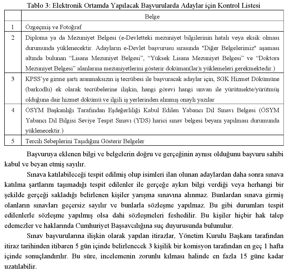 Adaylar İçin Aranan Şartlar