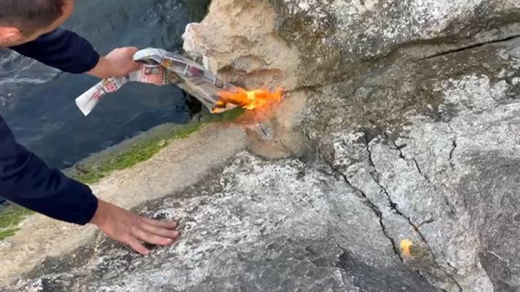 Eğirdir Gölü’nde sıra dışı olay! Vatandaşlar şaşkın: Kayalıklardan alevler yükseliyor