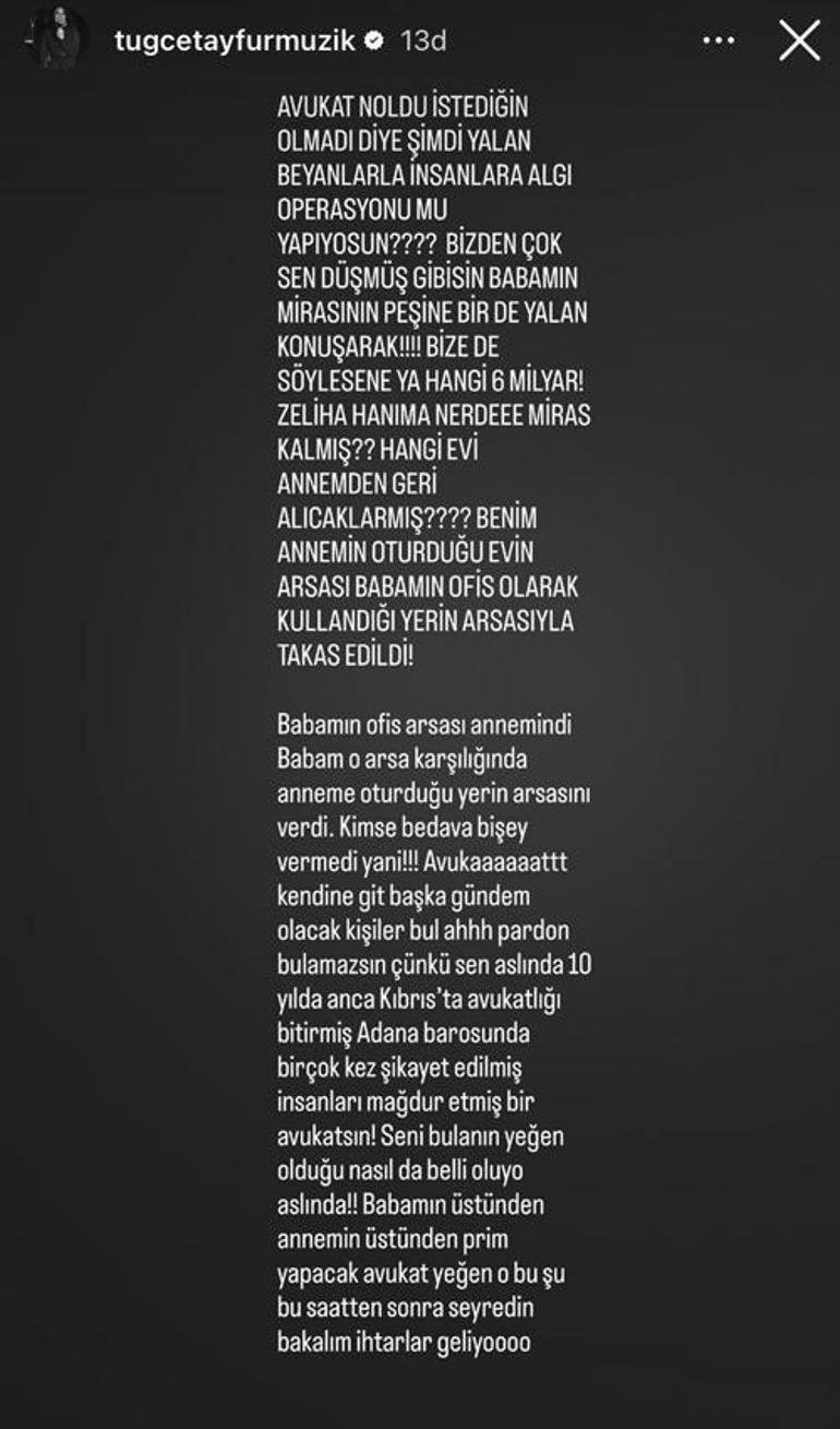 Ferdi Tayfur'un mirası 6 milyar TL mi? Tuğçe Tayfur'dan jet hızıyla cevap: Avukat ne oldu, istediğin olmadım mı? 1 Ferdi Tayfur'un mirası 6 milyar TL mi? Tuğçe Tayfur'dan jet hızıyla cevap: Avukat ne oldu, istediğin olmadım mı?