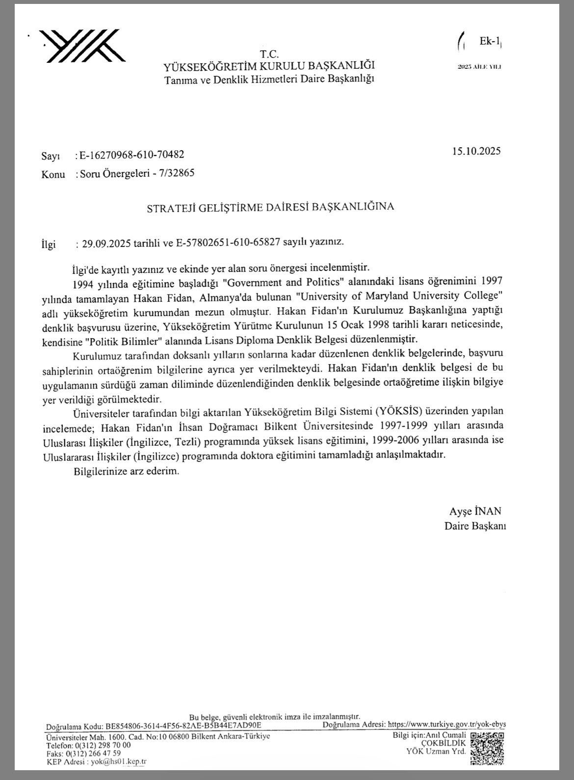 Hakan Fidan'ın Diplomasına Dair Soru Önergesine Cevap Geldi: 'Kuşkularımızda Ne Yazık ki Haklıymışız'!