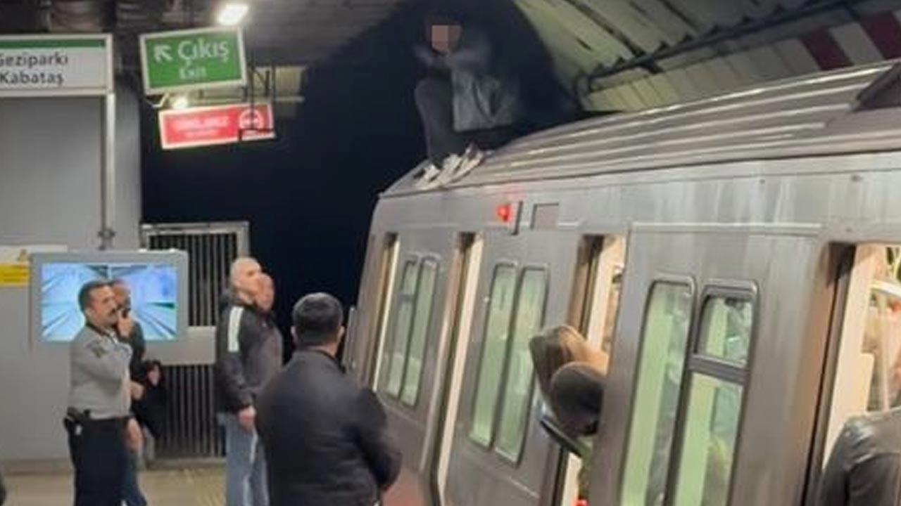 İstanbul’da ilginç olay! Yolcu metronun üstüne çıktı