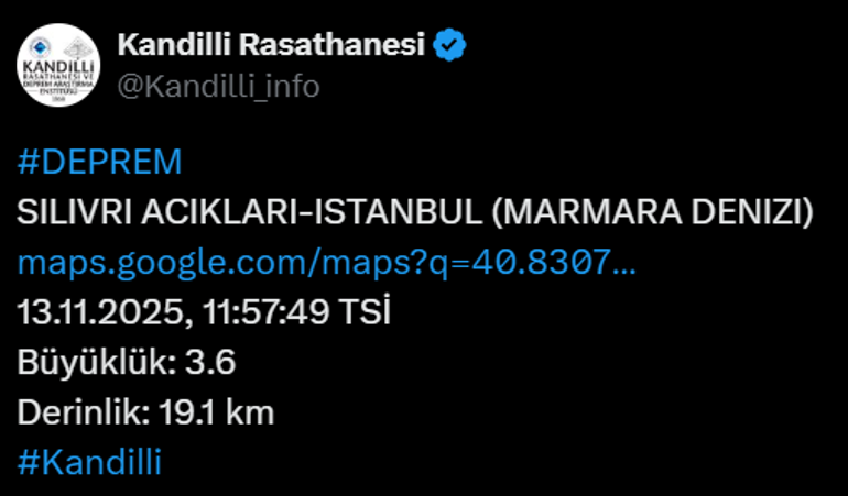 Marmara Denizi'nde 3.4 büyüklüğünde deprem! Detaylar belli oldu