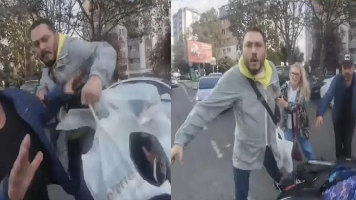 Motosikletliye ‘Nasıl küfür edersin’ dayağı! Tekme tokat saldırı anları kamerada