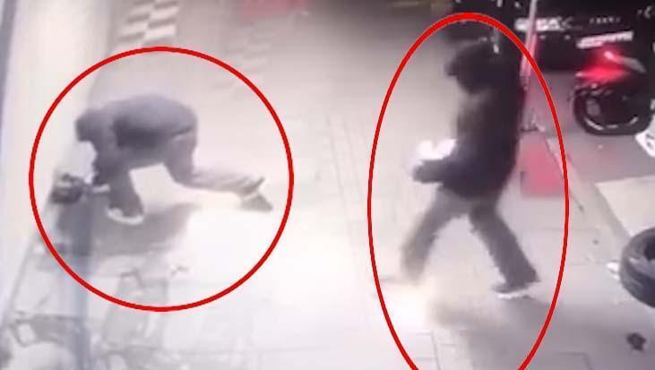Patlayıcıyı iş yerinin önünde ateşleyip hızla kaçtı! O anlar güvenlik kamerasında
