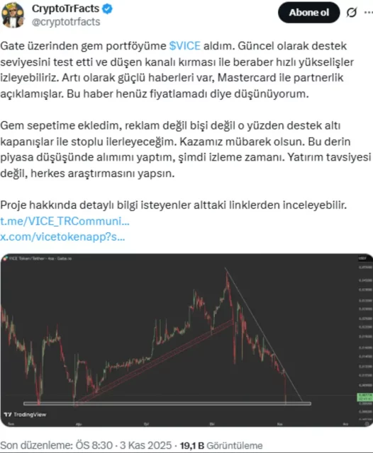 VICE ekibinden iddia: “Token dağıttığımız Türk fenomenler fiyatı düşürdü” 